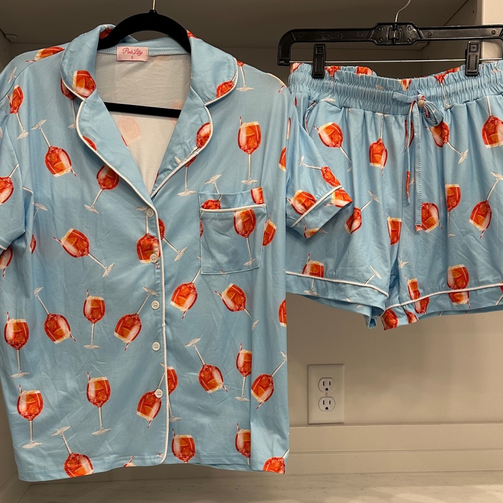 Pink Lily Light Blue Pajama Set.  Like new
